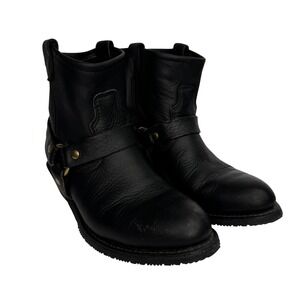 REV Gear Wmn Sz 7.5 M Black Genuine Biker Boots Motorcycle Ankle Harness Booties